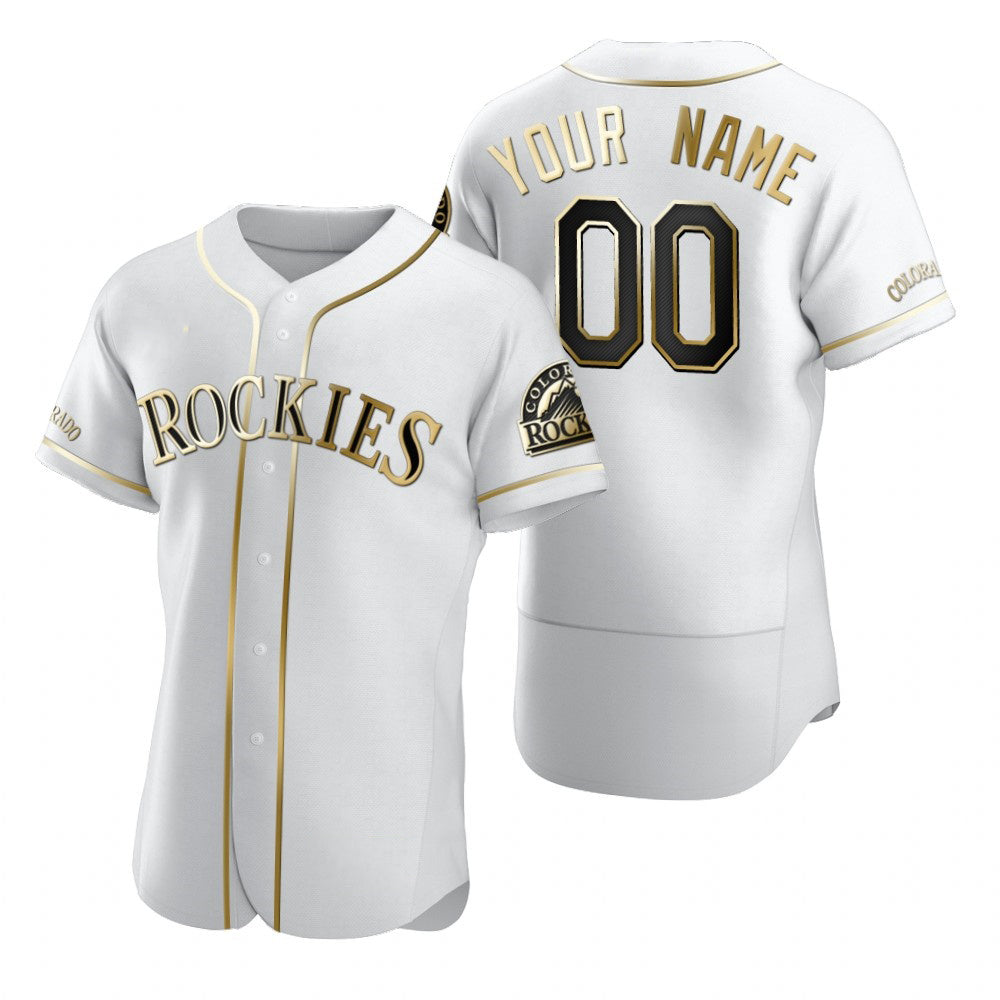 Custom Colorado Rockies White CONTON Stitched Flex Base Golden Edition Jersey