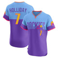 Colorado Rockies #7 Matt Holliday Player Purple-Light Blue CONTON City Connect Limited Elite Home T-shirt Stitched Jerseys