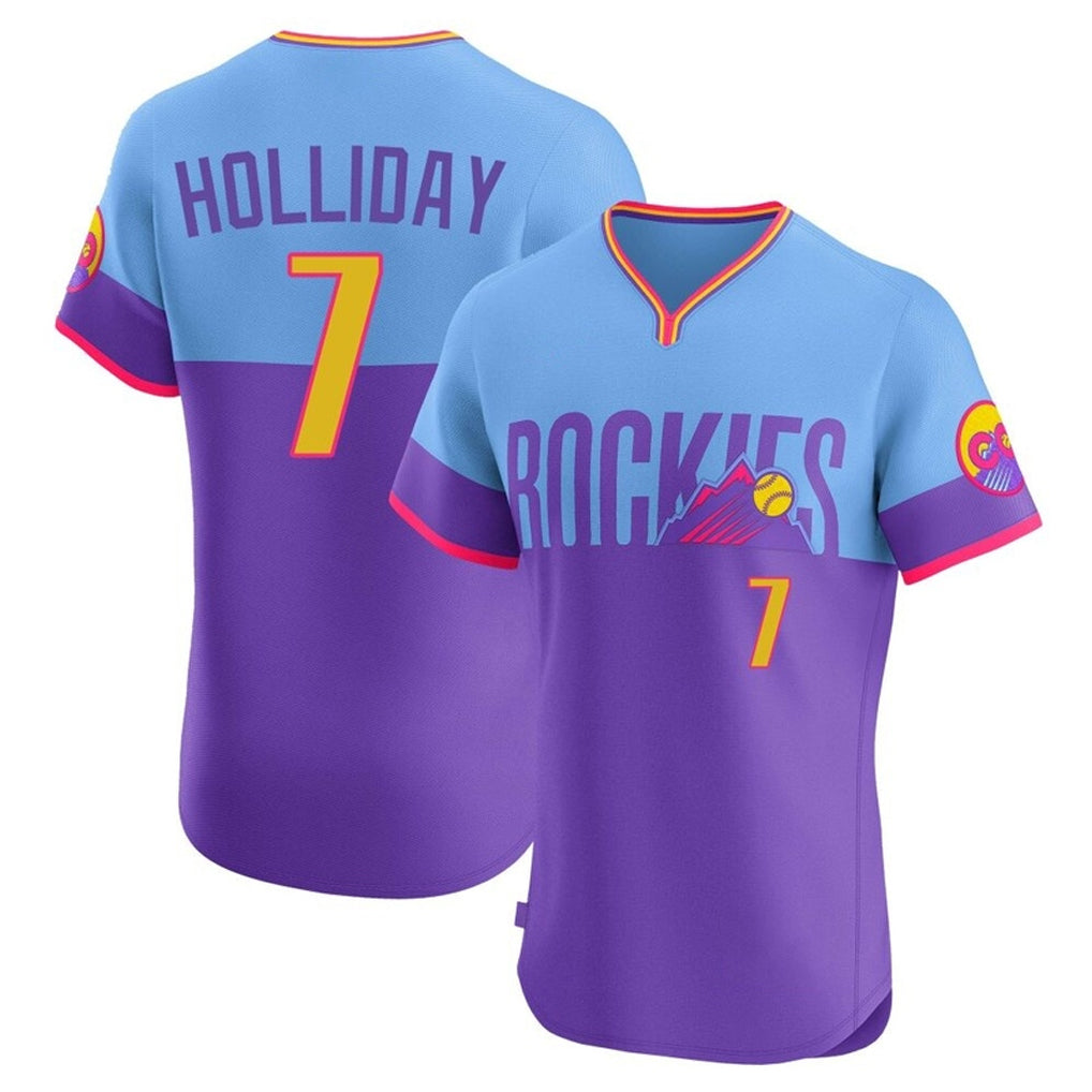 Colorado Rockies #7 Matt Holliday Player Purple-Light Blue CONTON City Connect Limited Elite Home T-shirt Stitched Jerseys