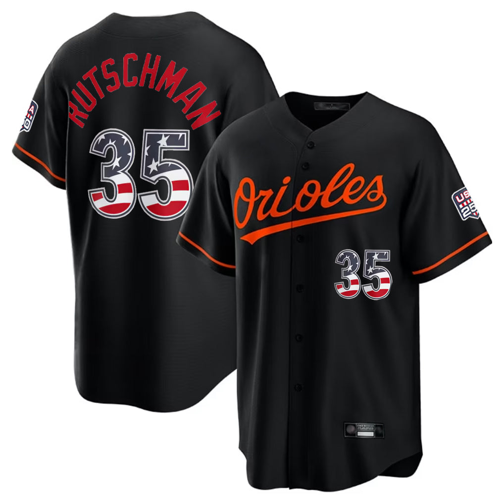 Baltimore Orioles #35 Adley Rutschman Player Black CONTON USA 250 Fourth of July Home Game Stitched Jerseys