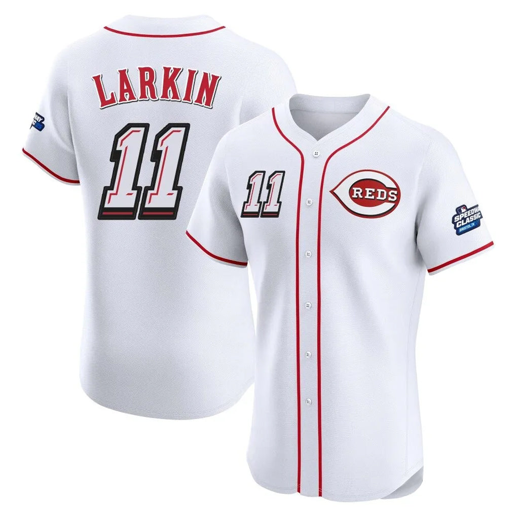 Cincinnati Reds #11 Barry Larkin Player White CONTON Speedway Classic Limited Elite Home Stitched Jerseys