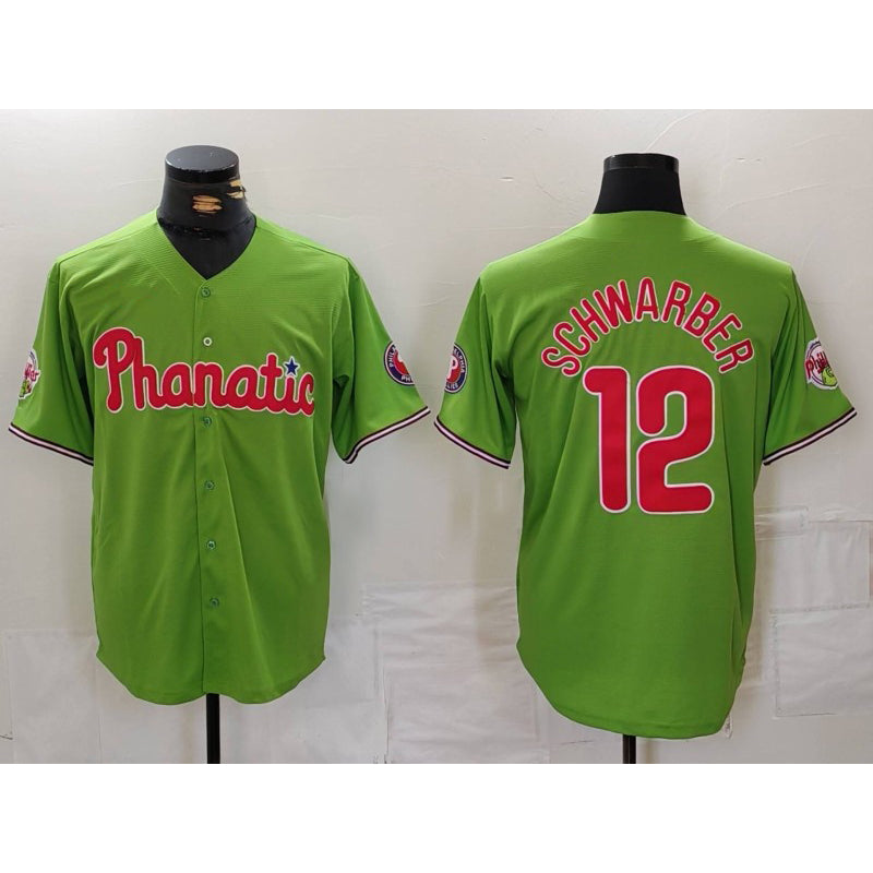 Philadelphia Phillies #12 Kyle Schwarber Green CONTON With Patch Stitched Cool Base Jersey