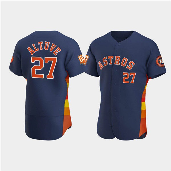 Houston Astros #27 Jose Altuve Navy CONTON 60th Anniversary Flex Base Stitched Jersey