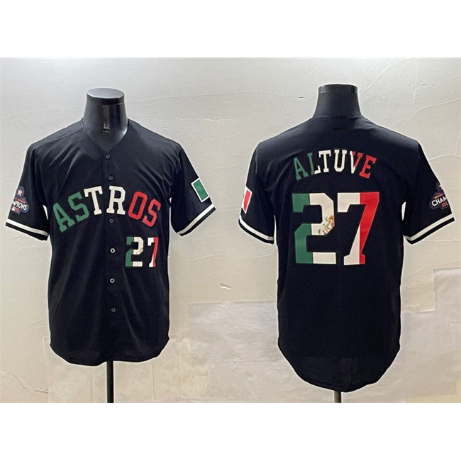 Houston Astros #27 Jose Altuve Black CONTON Mexico With World Serise Champions Patch Cool Base Stitched Jersey 2