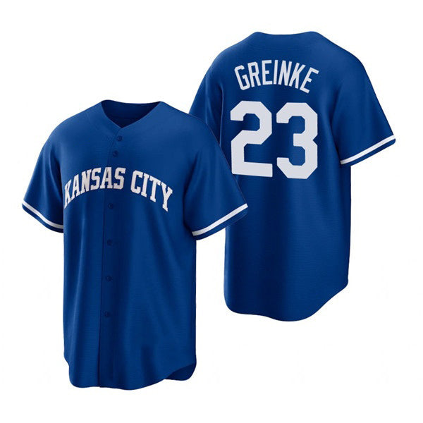 Kansas City Royals #23 Zack Greinke Royal CONTON Cool Base Stitched Jersey