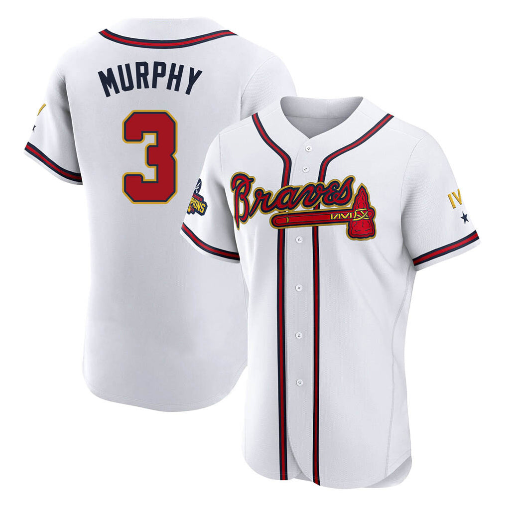 Atlanta Braves #3 Dale Murphy Player White Gold CONTON Limited Elite Home Game Stitched Jerseys
