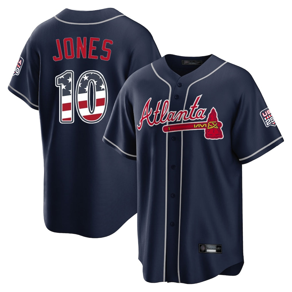 Atlanta Braves #10 Chipper Jones Player Navy CONTON USA 250 Fourth Of July Limited Home Game Stitched Jerseys