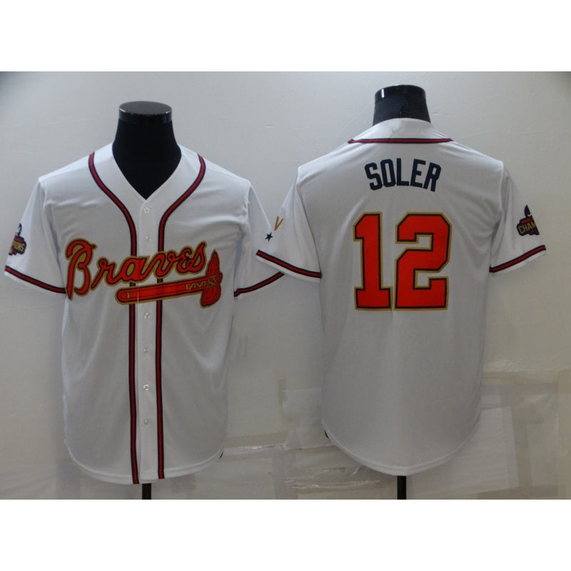 Atlanta Braves #12 Jorge Soler 2022 White Gold CONTON World Series Champions Program Cool Base Stitched Jersey