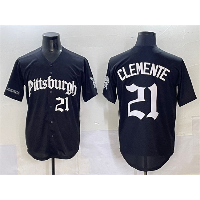 Pittsburgh Pirates #21 Roberto Clemente Black CONTON 'Gothic Steel City Edition' Vapor Limited Stitched Jersey