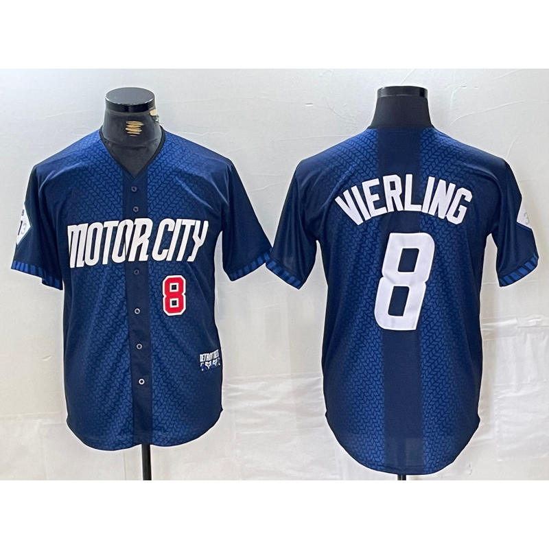Detroit Tigers #8 Matt Vierling Number Navy CONTON 2024 City Connect Cool Base Limited Stitched Jersey