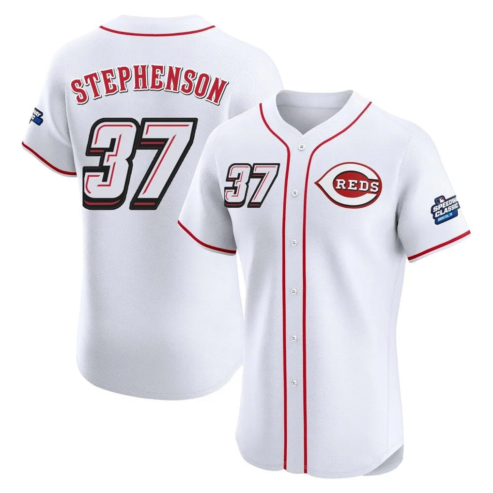 Cincinnati Reds #37 Tyler Stephenson Player White CONTON Speedway Classic Limited Elite Home Stitched Jerseys