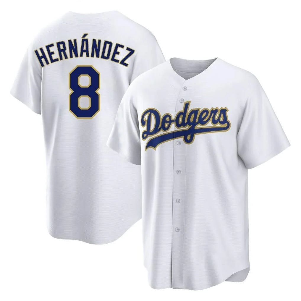 Los Angeles Dodgers #8 Enrique Hern¨¢ndez Player Gold White CONTON 2026 Collection Stadium Game Stitched Jerseys