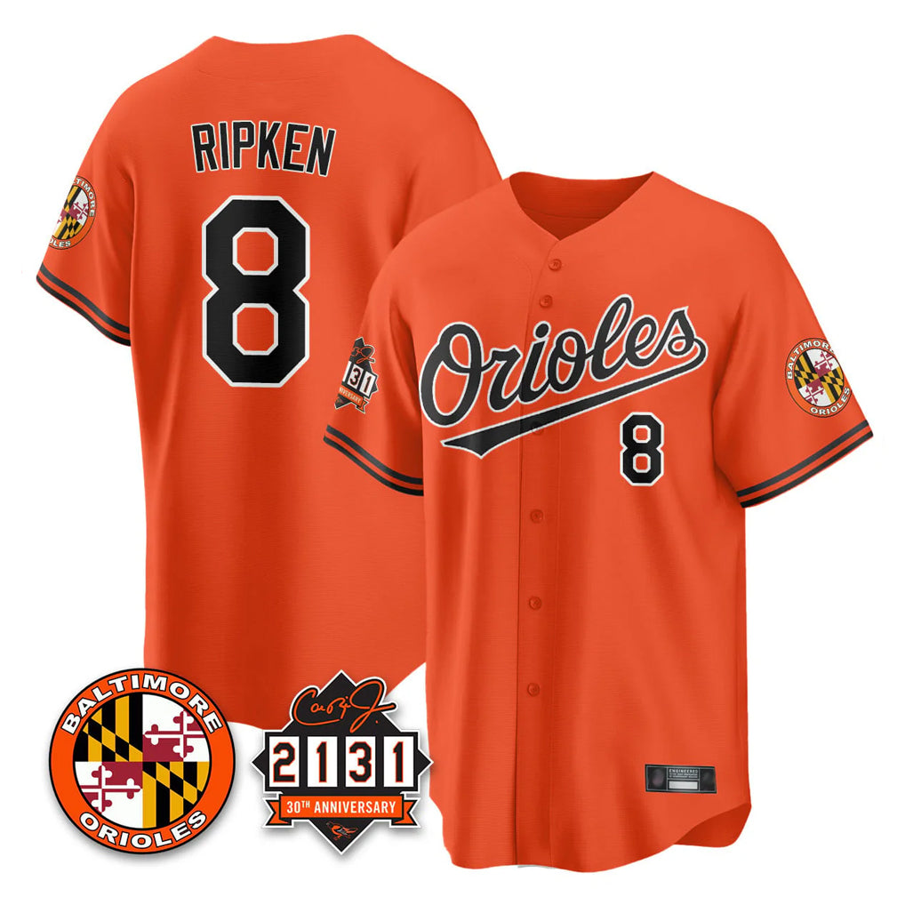Baltimore Orioles #8 Cal Ripken Player Orange CONTON 30th Anniversary of 2131 Home Game Stitched Jerseys