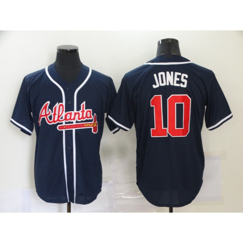 Atlanta Braves #10 Chipper Jones Navy Blue CONTON Stitched Cool Base Jersey