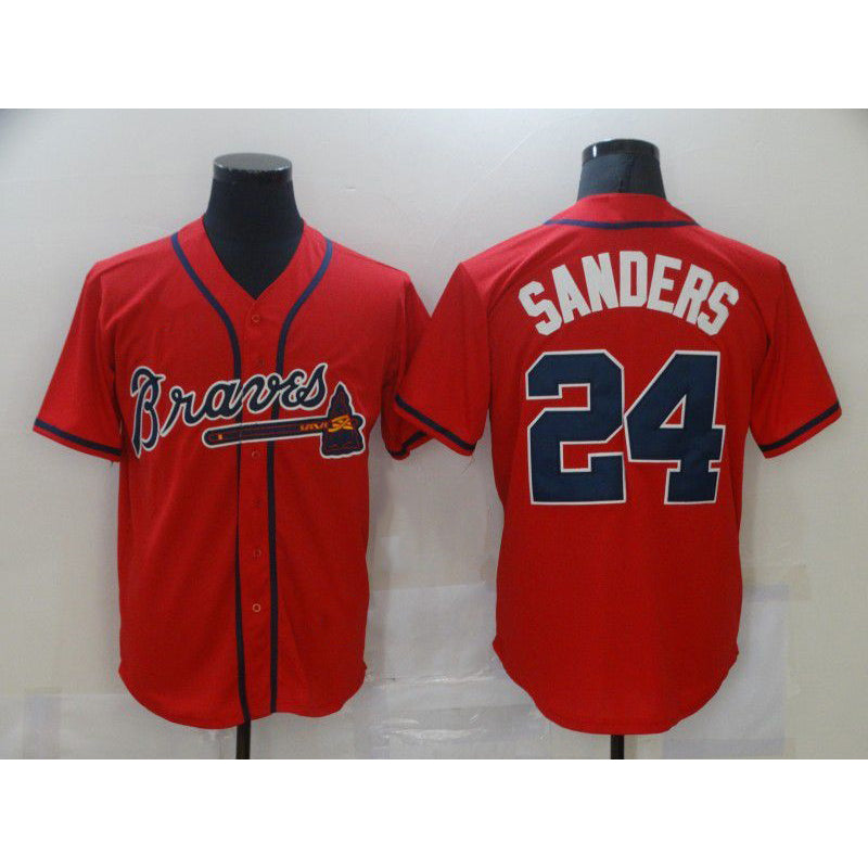 Atlanta Braves #24 Deion Sanders Red CONTON Game Jerseys