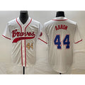 Atlanta Braves #44 Hank Aaron Number White CONTON Cool Base With Patch Stitched Jersey