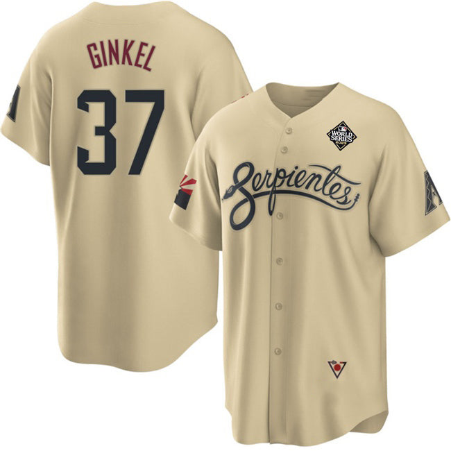 Arizona Diamondbacks #37 Kevin Ginkel Gold CONTON 2023 World Series City Connect Cool Base Stitched Jersey