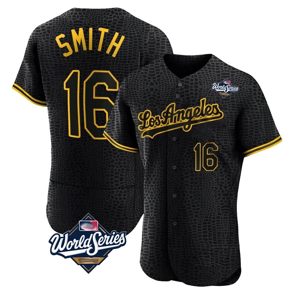 Los Angeles Dodgers #16 Will Smith Player Black CONTON World Series Snake Skin City Limited Elite Home Stitched Jerseys