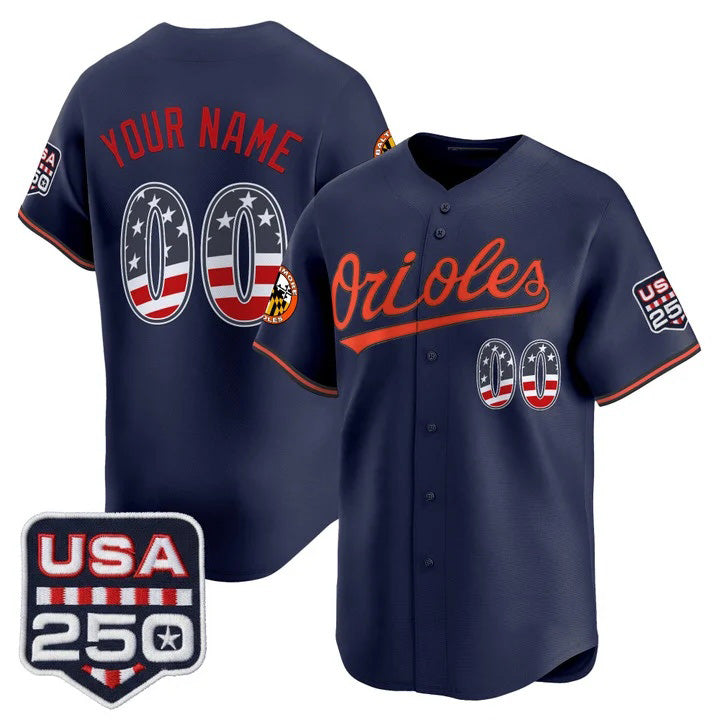 Custom Baltimore Orioles Navy CONTON USA 250 Fourth of July Vapor Premier Limited Jersey - All Stitched