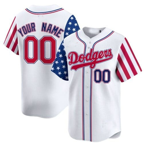 Custom Los Angeles Dodgers White 2024 Independence Day Vapor Premier Limited Jersey V2 ¨C All Stitched-White CONTON