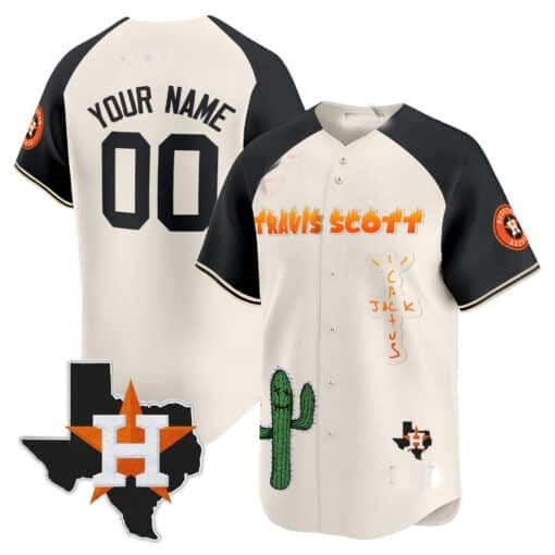 Custom Houston Astros Cactus Jack Patch Vapor Premier Limited Jersey V9 ¨C Cream Black CONTON