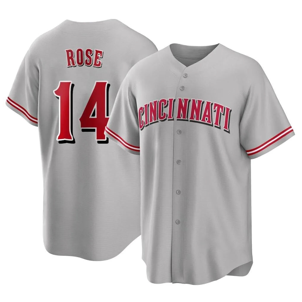 Cincinnati Reds #14 Pete Rose Player Gray CONTON Home Game Stitched Jerseys
