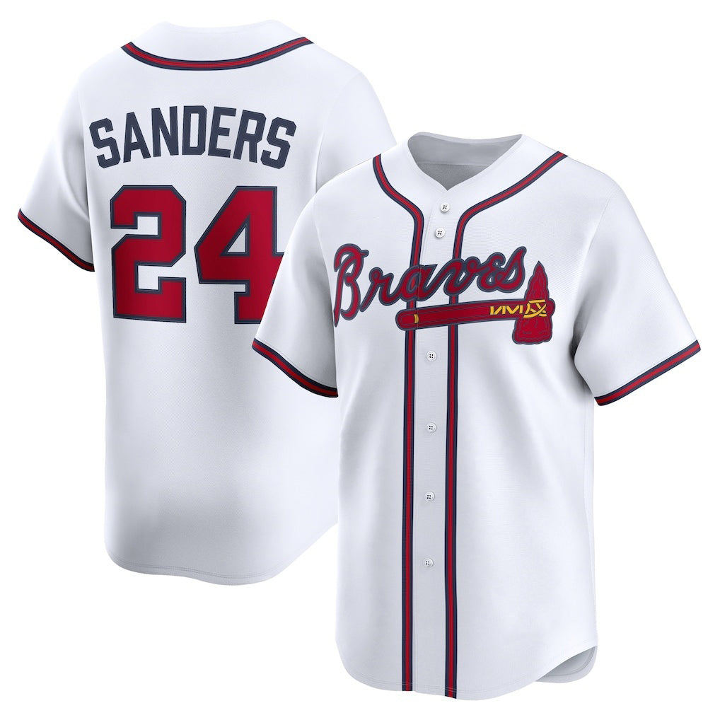 Atlanta Braves #24 Deion Sanders White CONTON Limited Player Jersey