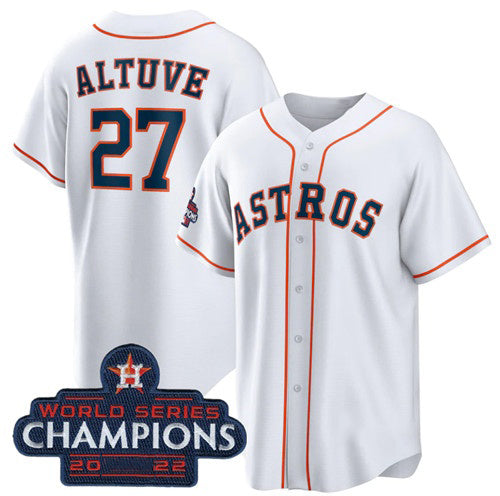 Houston Astros #27 Jose Altuve White CONTON 2022 World Series Champions Home Stitched Jersey