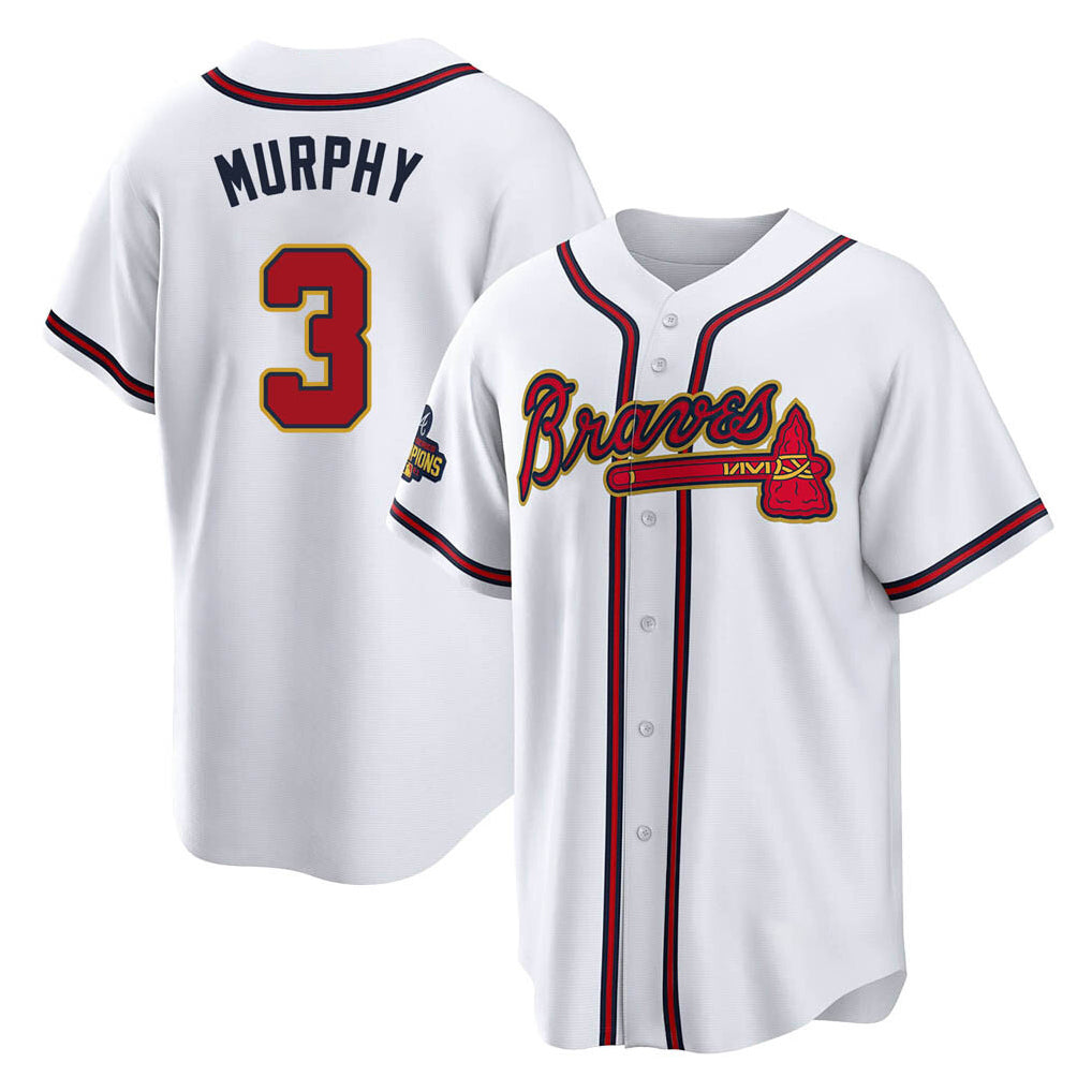 Atlanta Braves #3 Dale Murphy Player White Gold CONTON Home Game Stitched Jerseys