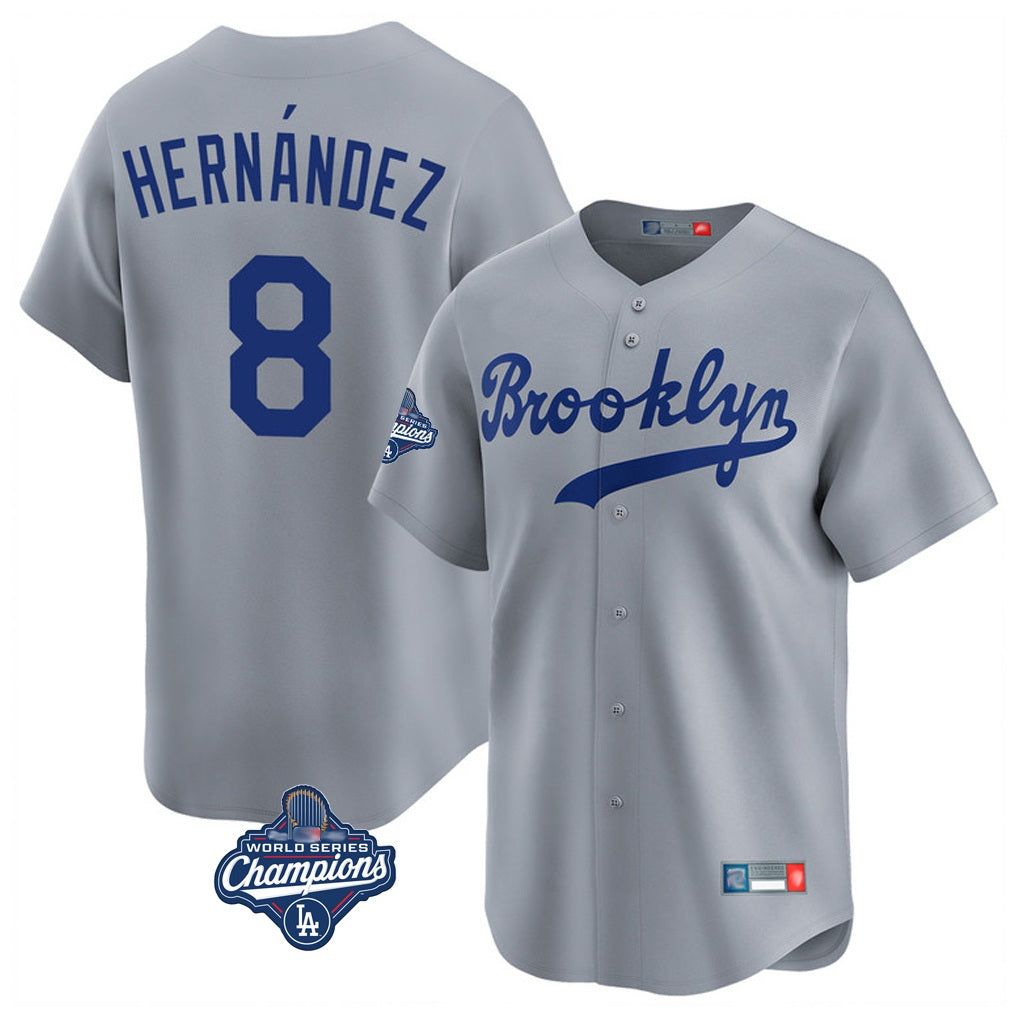 Los Angeles Dodgers #8 Enrique Hern¨¢ndez Player Gray CONTON World Series Meet Game Limited Home Stitched Jerseys