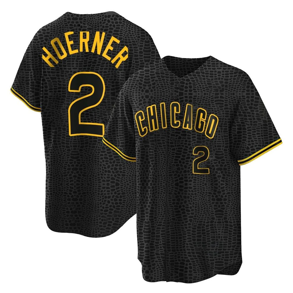 Chicago Cubs #2 Nico Hoerner Player Black CONTON Snake Skin City Game Stitched Jerseys