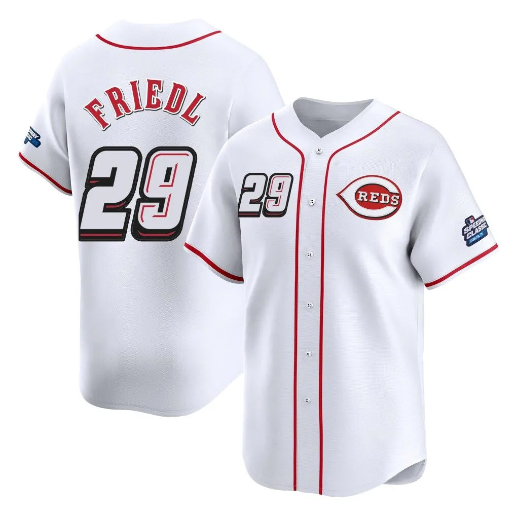 Cincinnati Reds #29 TJ Friedl Player White CONTON Speedway Classic Home Limited Stitched Jerseys