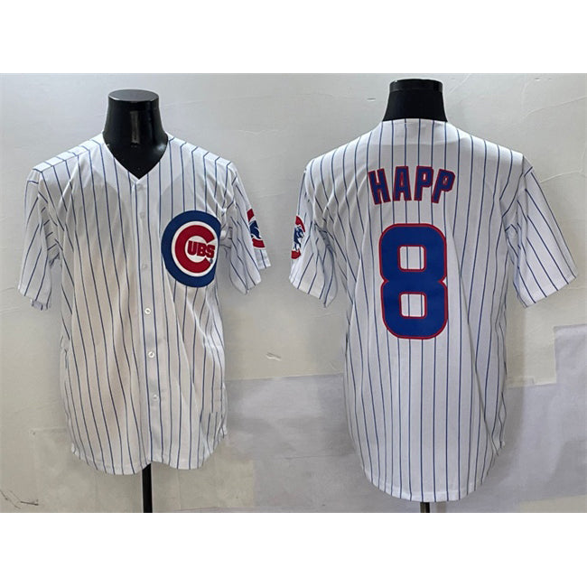 Chicago Cubs #8 Ian Happ White CONTON Cool Base Stitched Jersey