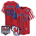 Custom Milwaukee Brewers America 250 Edition Vapor Premier Limited Red CONTON Stitched Jerseys