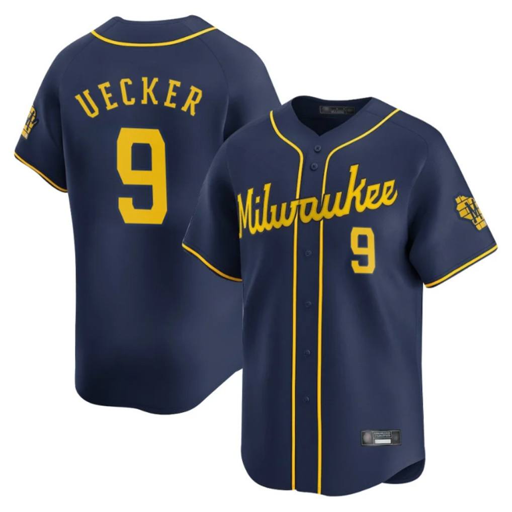 Milwaukee Brewers #9 Bob Uecker Player Navy CONTON Home Limited Stitched Jerseys