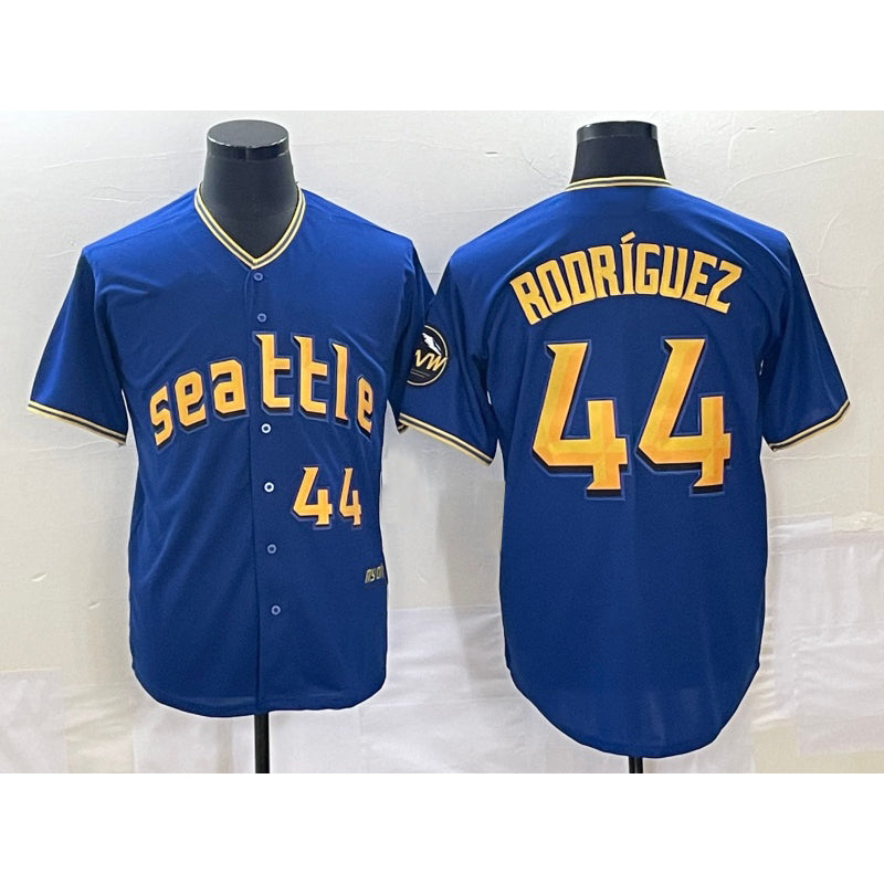 Seattle Mariners #44 Julio Rodriguez Number Blue CONTON 2023 City Connect Cool Base Stitched Jersey