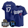 Los Angeles Dodgers #17 Shohei Ohtani Royal CONTON 2024 World Series With Fernando Memorial Patch Limited Stitched Jersey