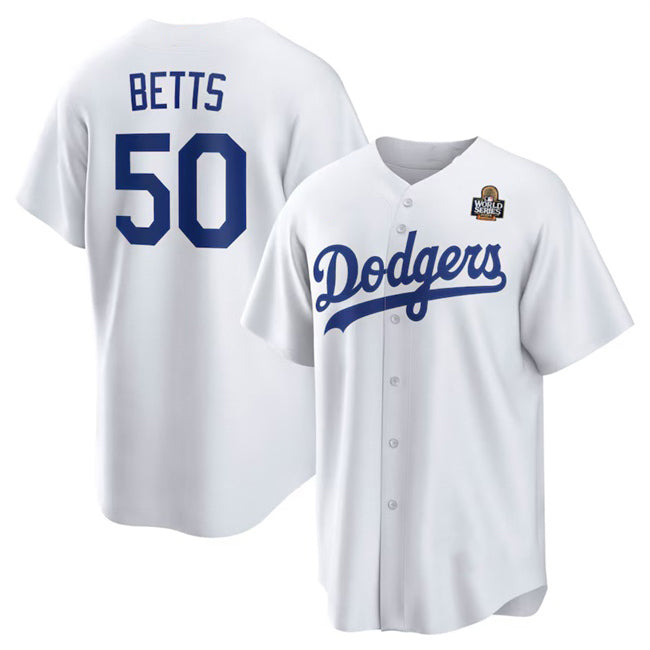 Los Angeles Dodgers #50 Mookie Betts White CONTON 2024 World Series Cool Base Stitched Jersey