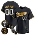 Custom Los Angeles Dodgers Vin Patch & Kobe Bryant Gold Trim Vapor Premier Limited Jersey V2 ¨C All Stitched-Black CONTON