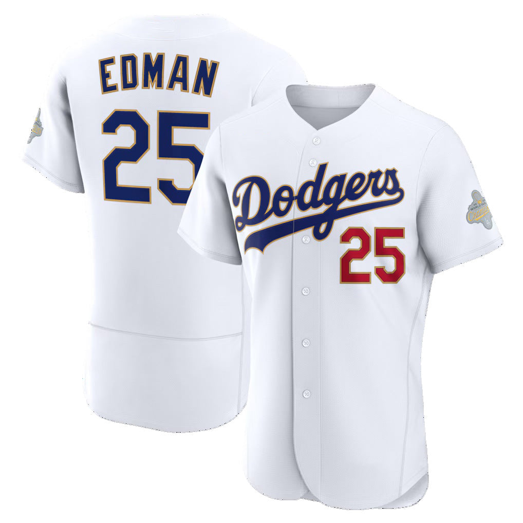 Los Angeles Dodgers #25 Tommy Edman White CONTON 2026 Gold Collection Authentic Jersey