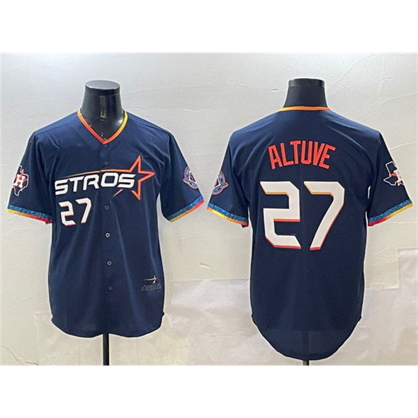 Houston Astros #27 Jose Altuve Navy CONTON 2025 City Connect With Texas Patch Limited Stitched Jersey