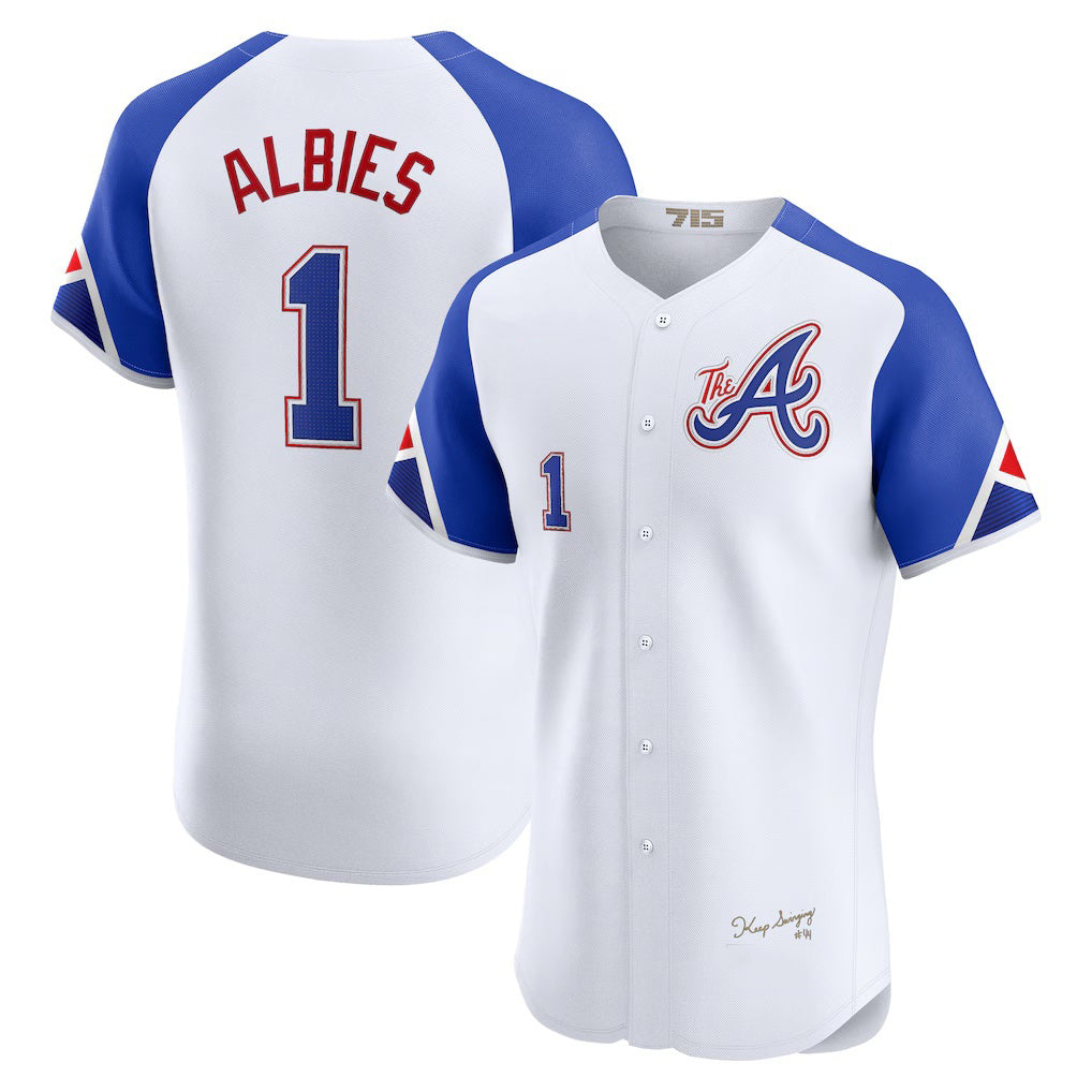 Atlanta Braves #1 Ozzie Albies White CONTON City Connect Elite Player Jersey