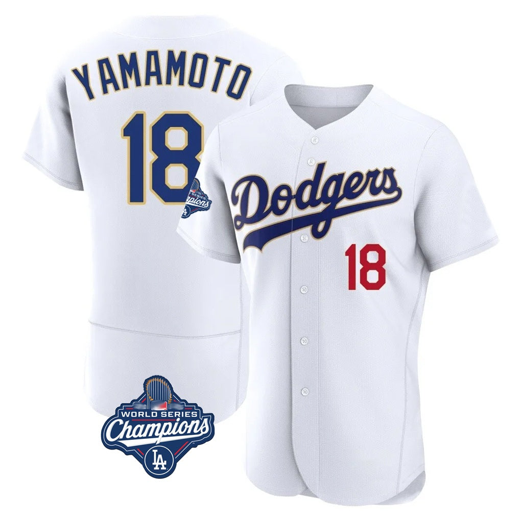 Los Angeles Dodgers #18 Yoshinobu Yamamoto Player Gold White CONTON World Series Meet 2026 Collection Stadium Limited Elite Stitched Jerseys