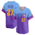 Colorado Rockies #27 Jordan Beck Player Purple-Light Blue CONTON City Connect Limited Home T-shirt Stitched Jerseys