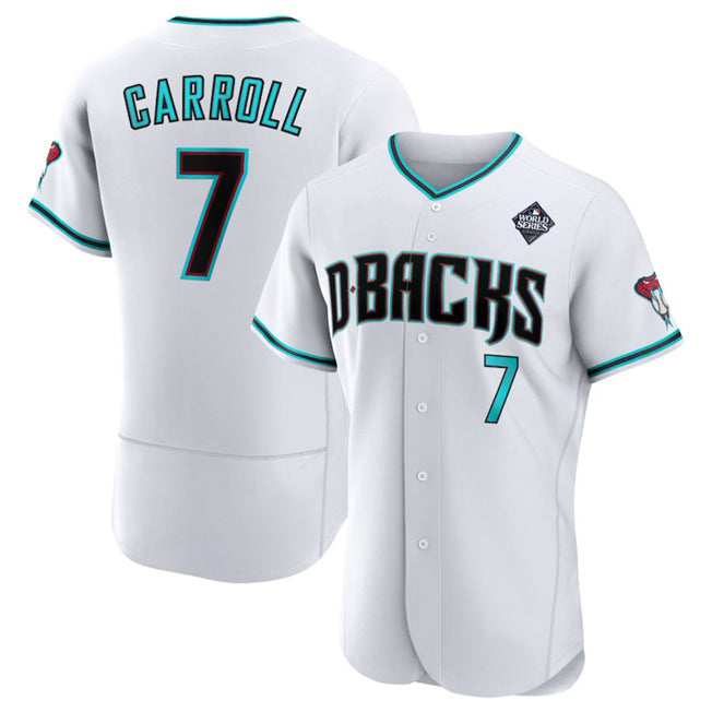 Arizona Diamondbacks #7 Corbin Carroll White CONTON 2023 World Series Flex Base Stitched Jersey