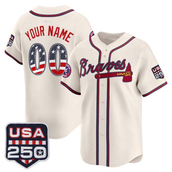 Custom Atlanta Braves Cream CONTON USA 250 Fourth of July Vapor Premier Limited Jersey ¨C All Stitched