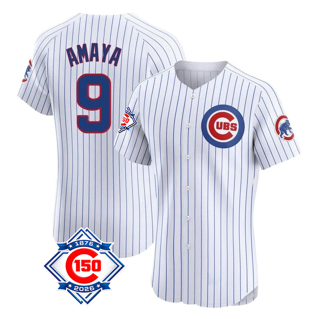 Chicago Cubs #9 Miguel Amaya Player White CONTON 150th Anniversary Limited Elite Home Game Stitched Jerseys