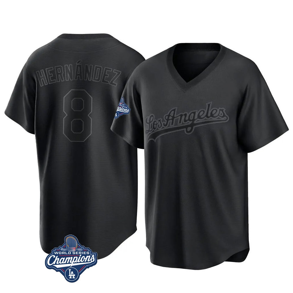 Los Angeles Dodgers #8 Enrique Hern¨¢ndez Player Black CONTON World Series Meet Pitch Fashion T-shirt Stitched Jerseys
