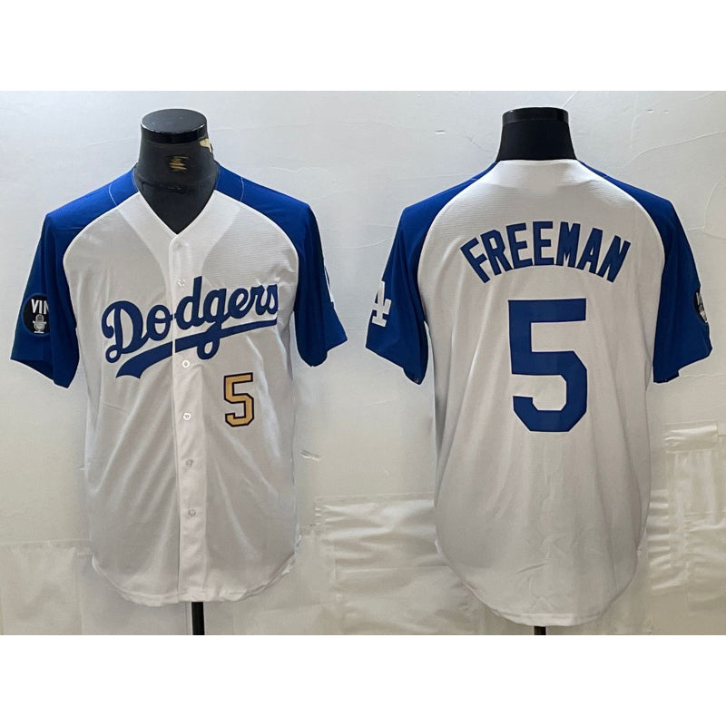 Los Angeles Dodgers #5 Freddie Freeman Number White Blue CONTON Fashion Stitched Cool Base Limited Jersey 3