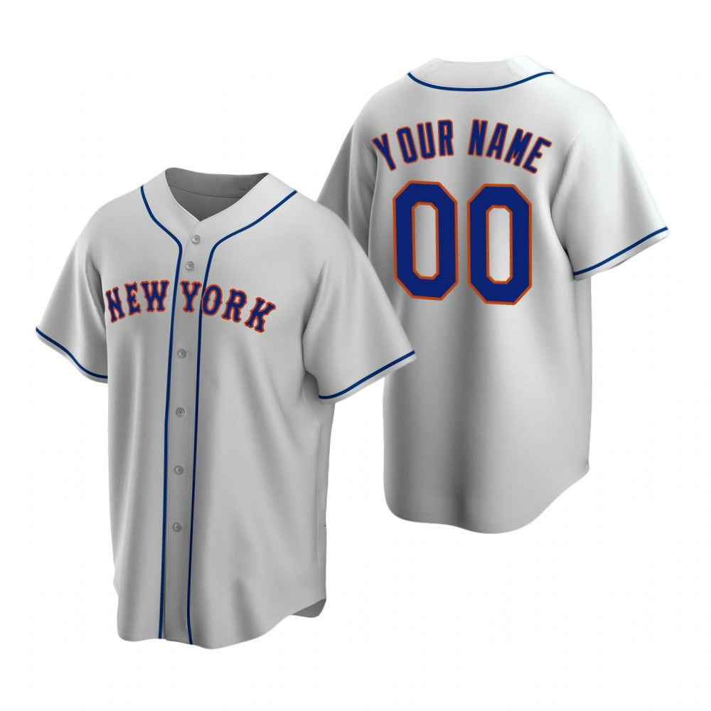 Custom New York Mets Gray CONTON Stitched Cool Base Road Jersey